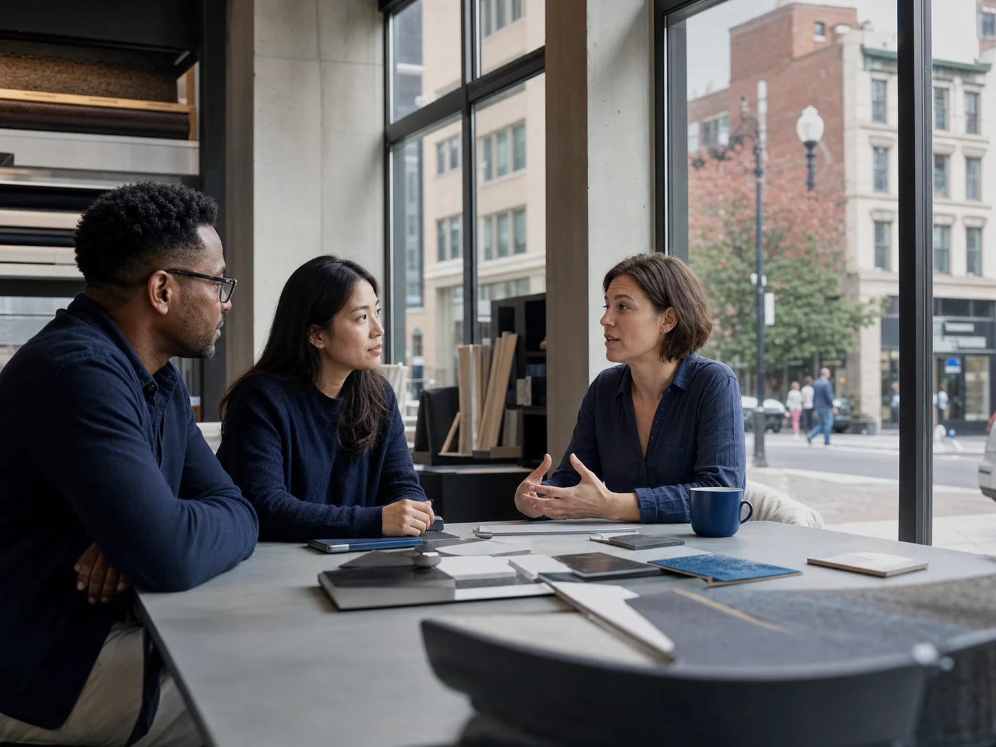 Blick auf einen urbanen US-Markt aus einem modernen Büro